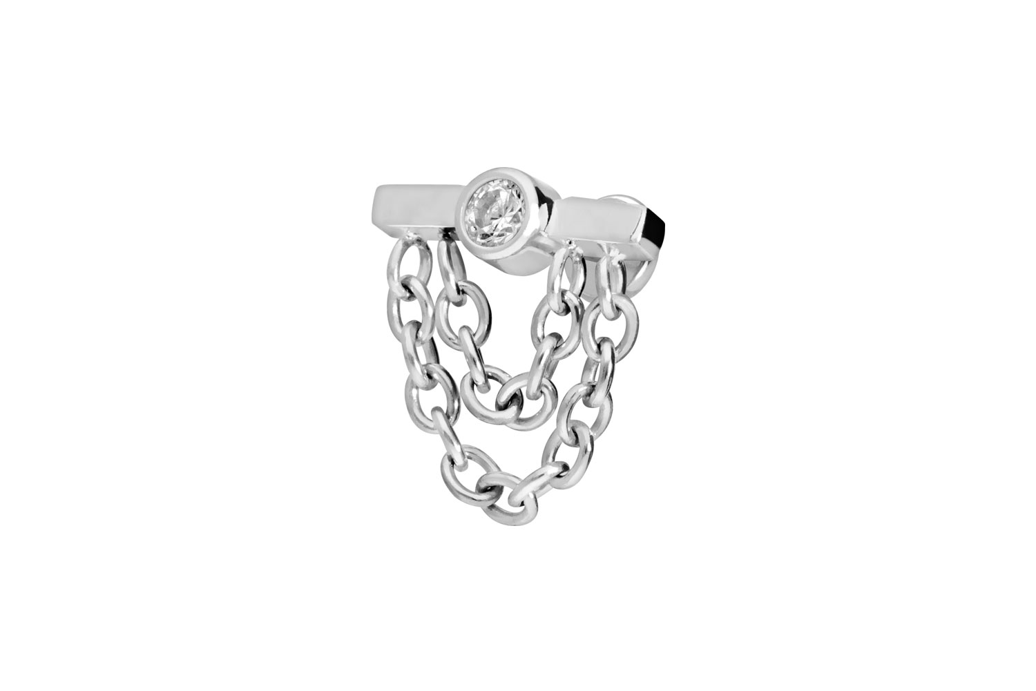 Titan Labret Piercing mit Push Fit BALKEN + KRISTALL + 2 KETTEN